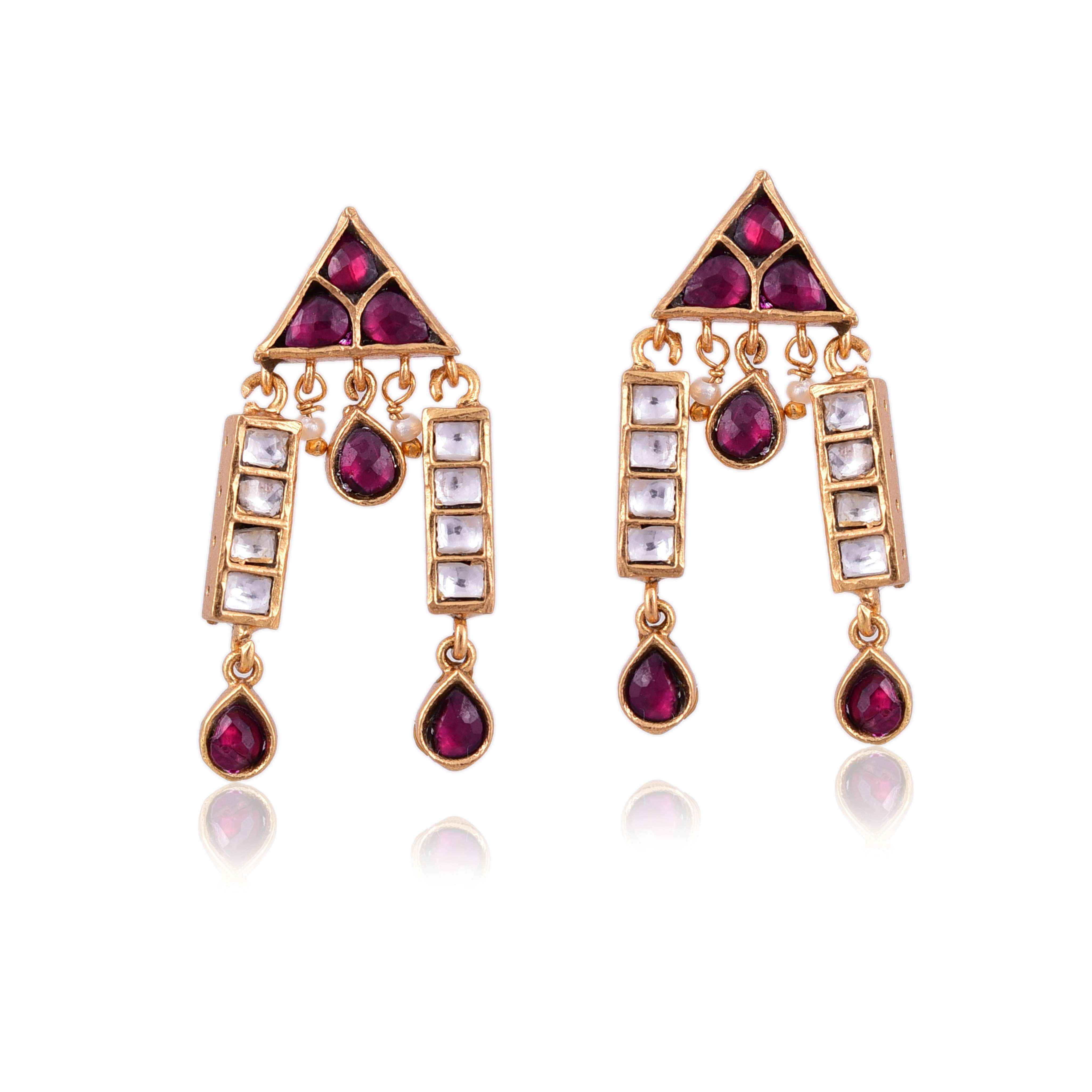 Sterling Silver gold plated kundan Earring :SKU5745